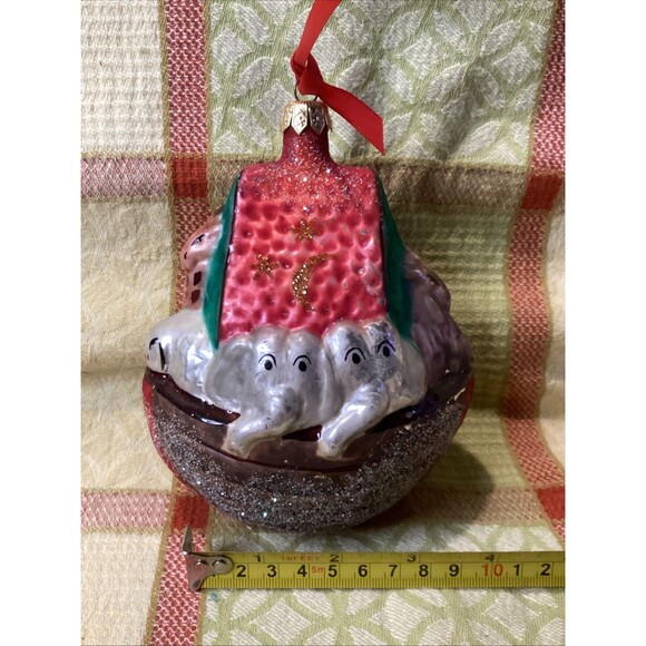 Vintage Art Glass Noah's Ark Hand Painted Christmas Tree Ornament Marked Poland - Picture 5 of 12